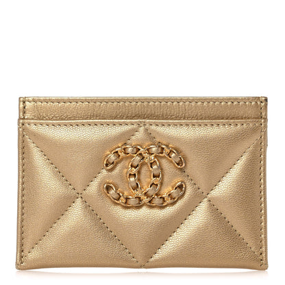 Chanel Metallic Lambskin Quilted Chanel 19 Card Holder Gold 1 of 10