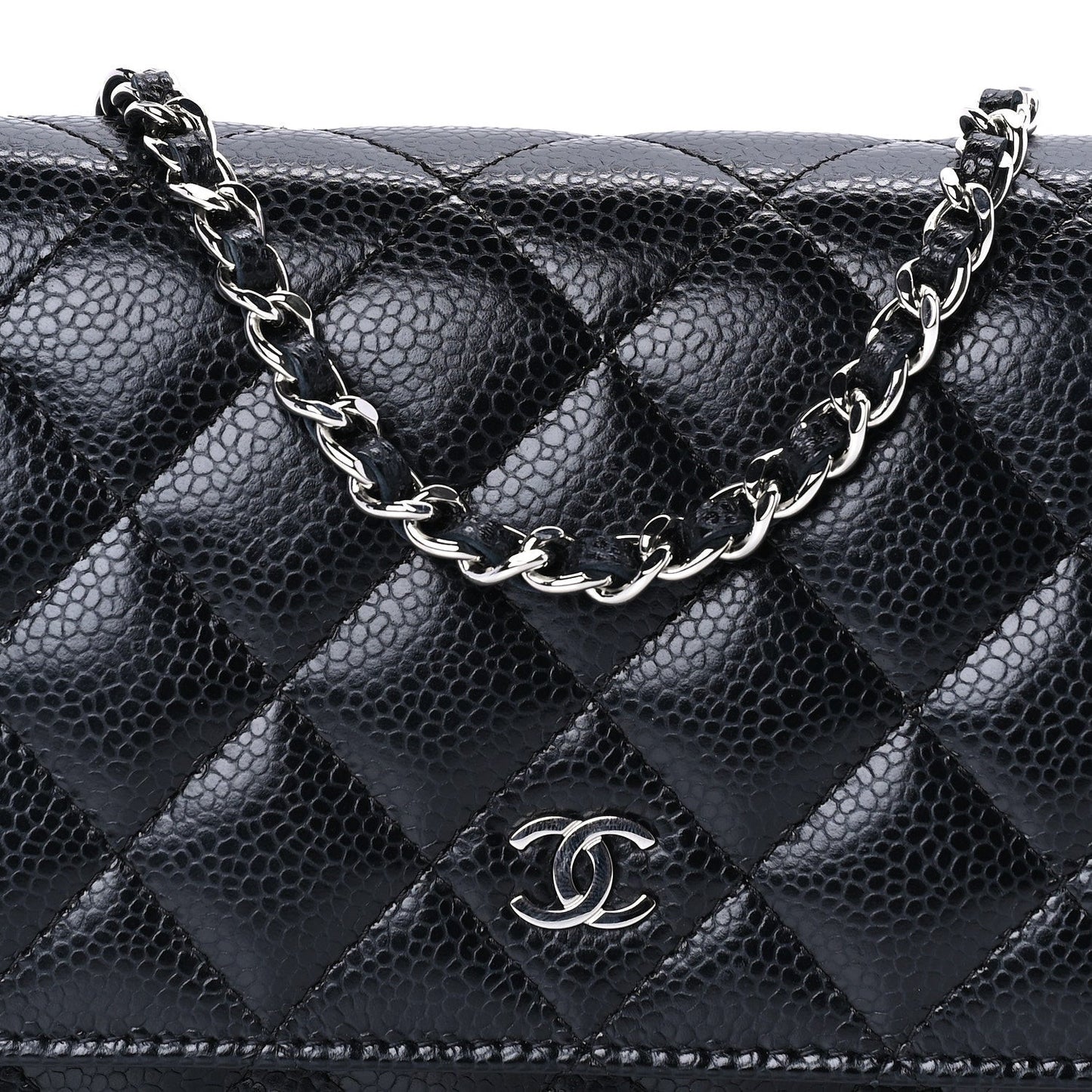 Caviar Quilted Wallet on Chain WOC  Black