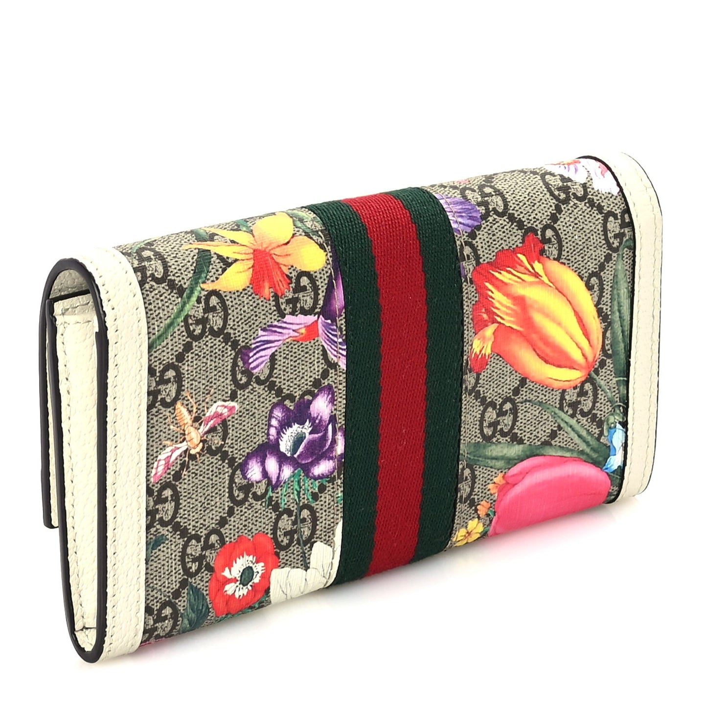 GG Supreme Monogram Flora Web Ophidia Continental Wallet White