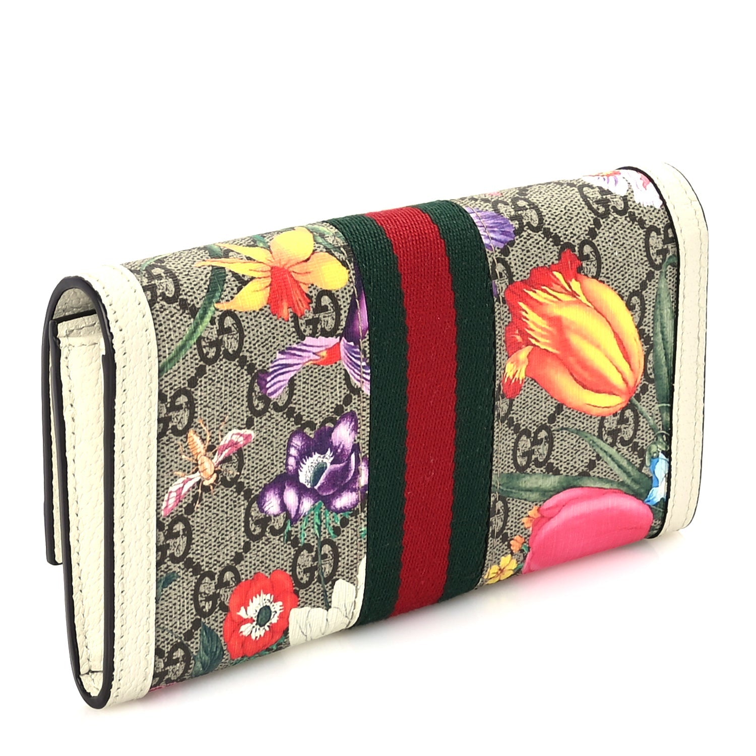 Gucci GG Supreme Monogram Flora Web Ophidia Continental Wallet White 3 of 6