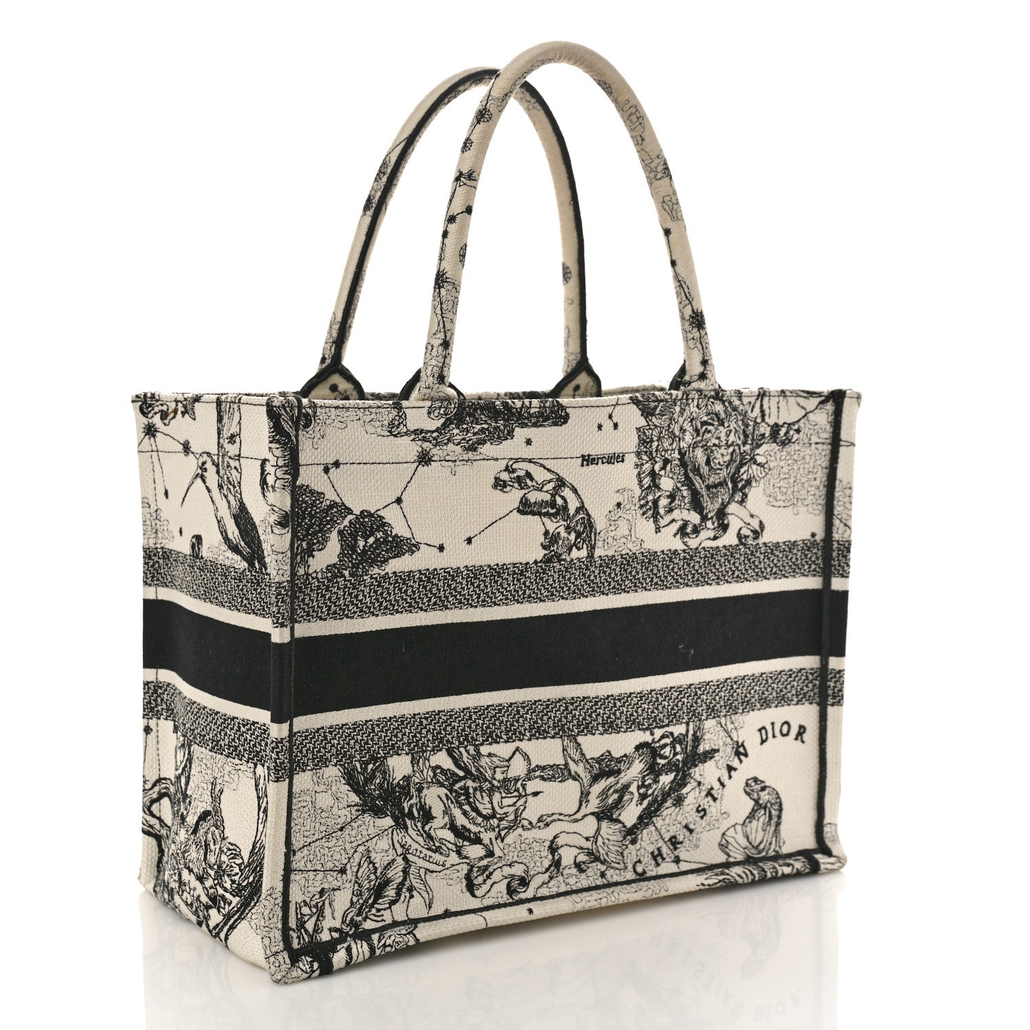 Christian Dior Canvas Embroidered Small Zodiac Toile De Jouy Book Tote Latte 3 of 10