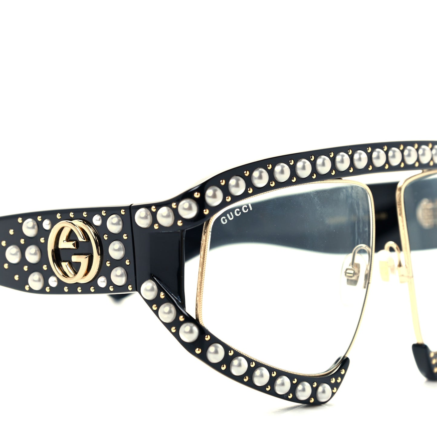 Acetate Pearl Rectangular Frame Sunglasses GG0234S Black