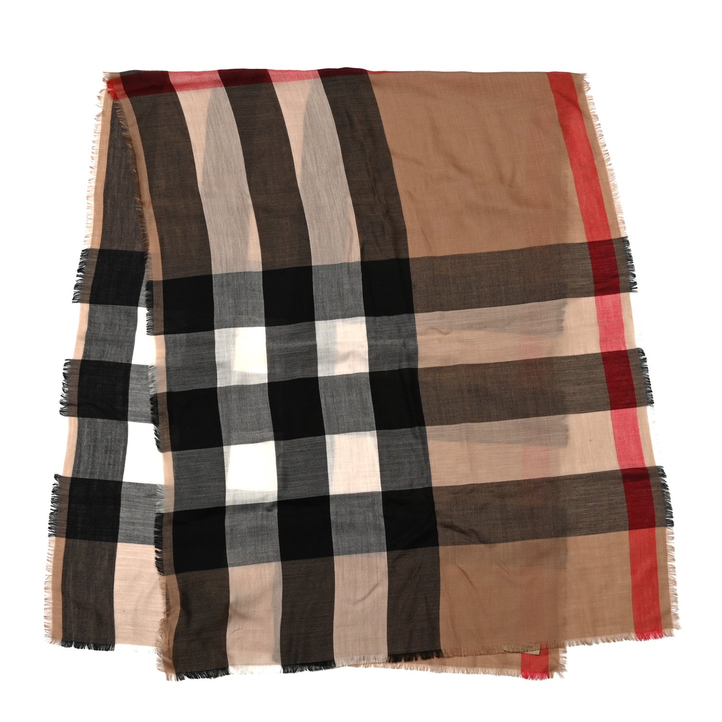 Cashmere Mega Check Fringe Scarf Camel
