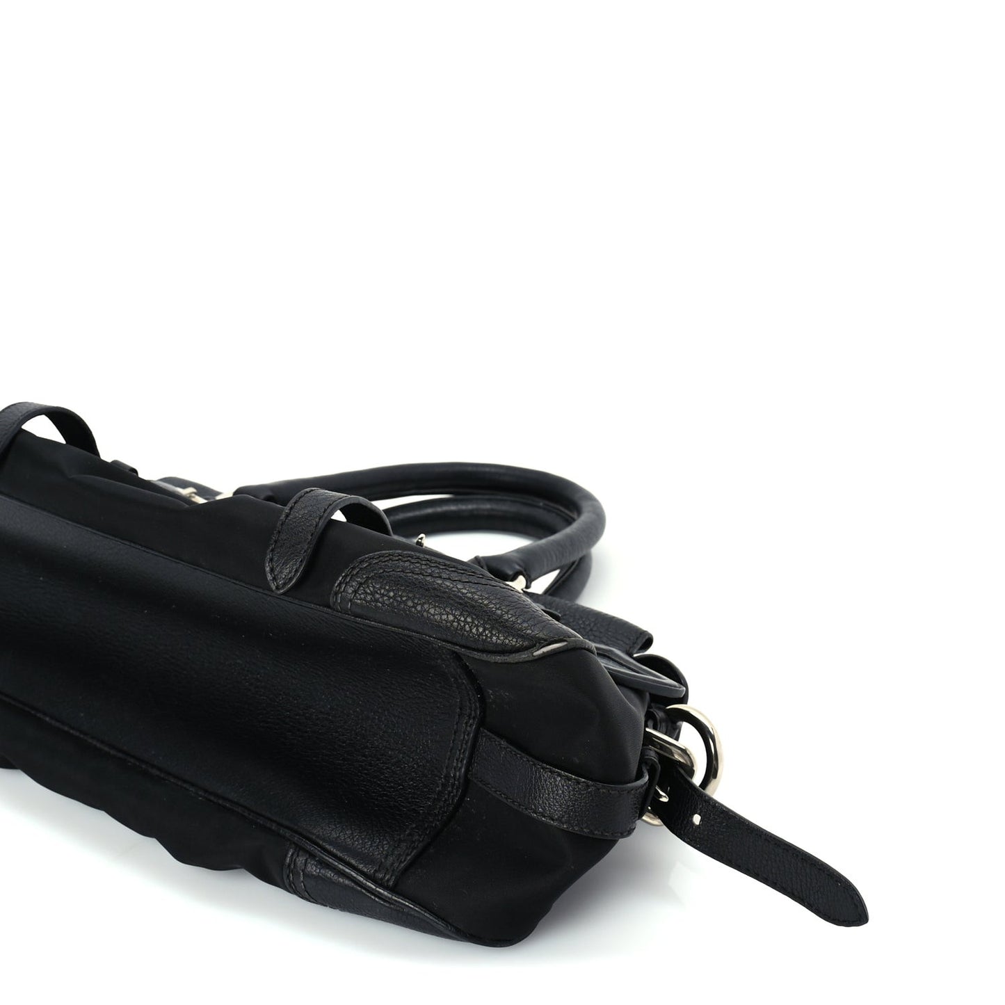 Nylon Calfskin Buckle Shoulder Bag  Black