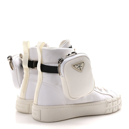 Prada Re-Nylon Gabardine Metal Triangle Logo Wheel Pouch Pocket High Top Sneakers 35.5 White 5 of 7