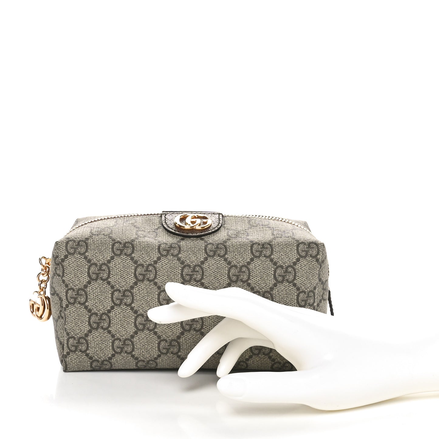 Soft GG Supreme Monogram Calfskin Medium Ophidia Cosmetic Case Beige Ebony New Acero