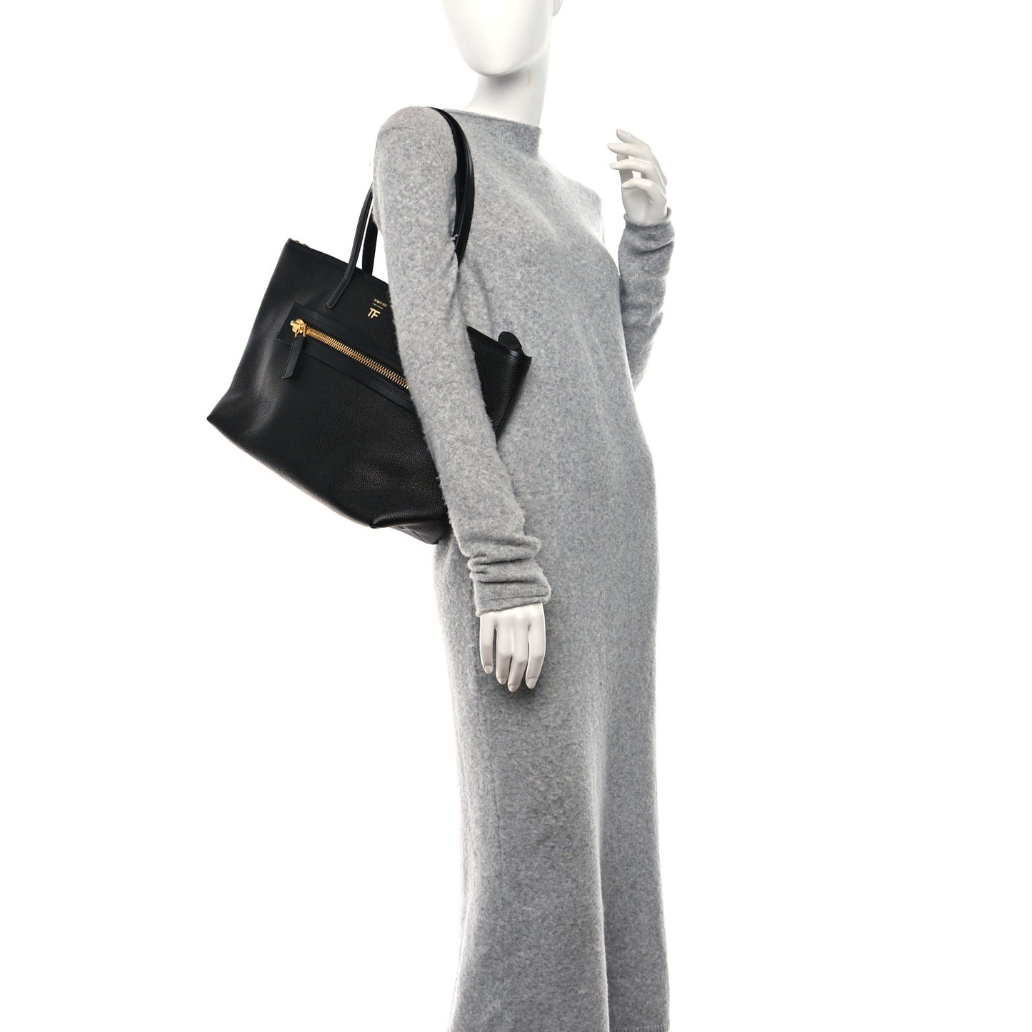 Grained Calfskin East West Medium Zipper Tote Black