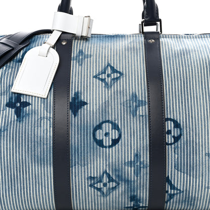 Louis Vuitton Monogram Watercolor Keepall Bandouliere 50 Hickory Stripes Denim 8 of 10