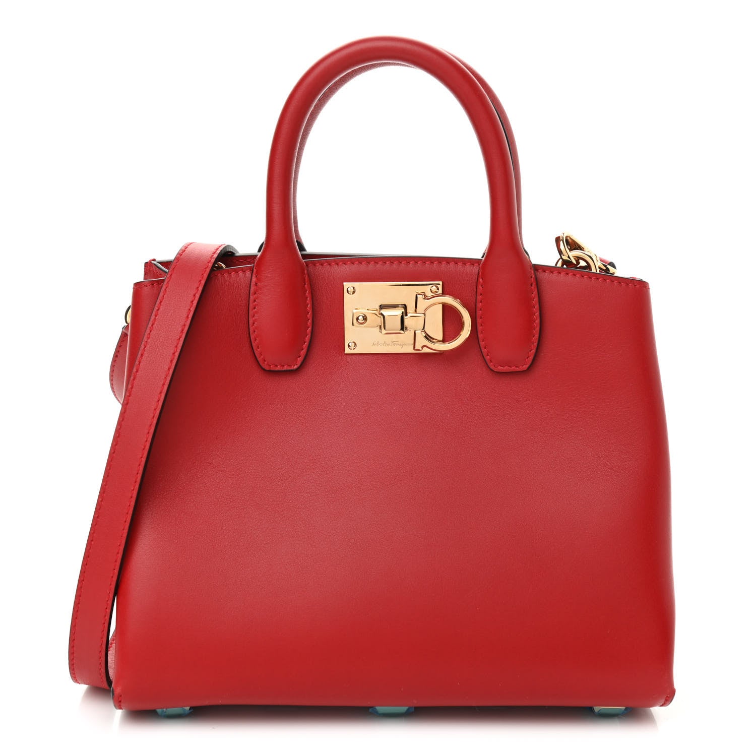 Salvatore Ferragamo Calfskin Small Studio Box Bag Red 1 of 10