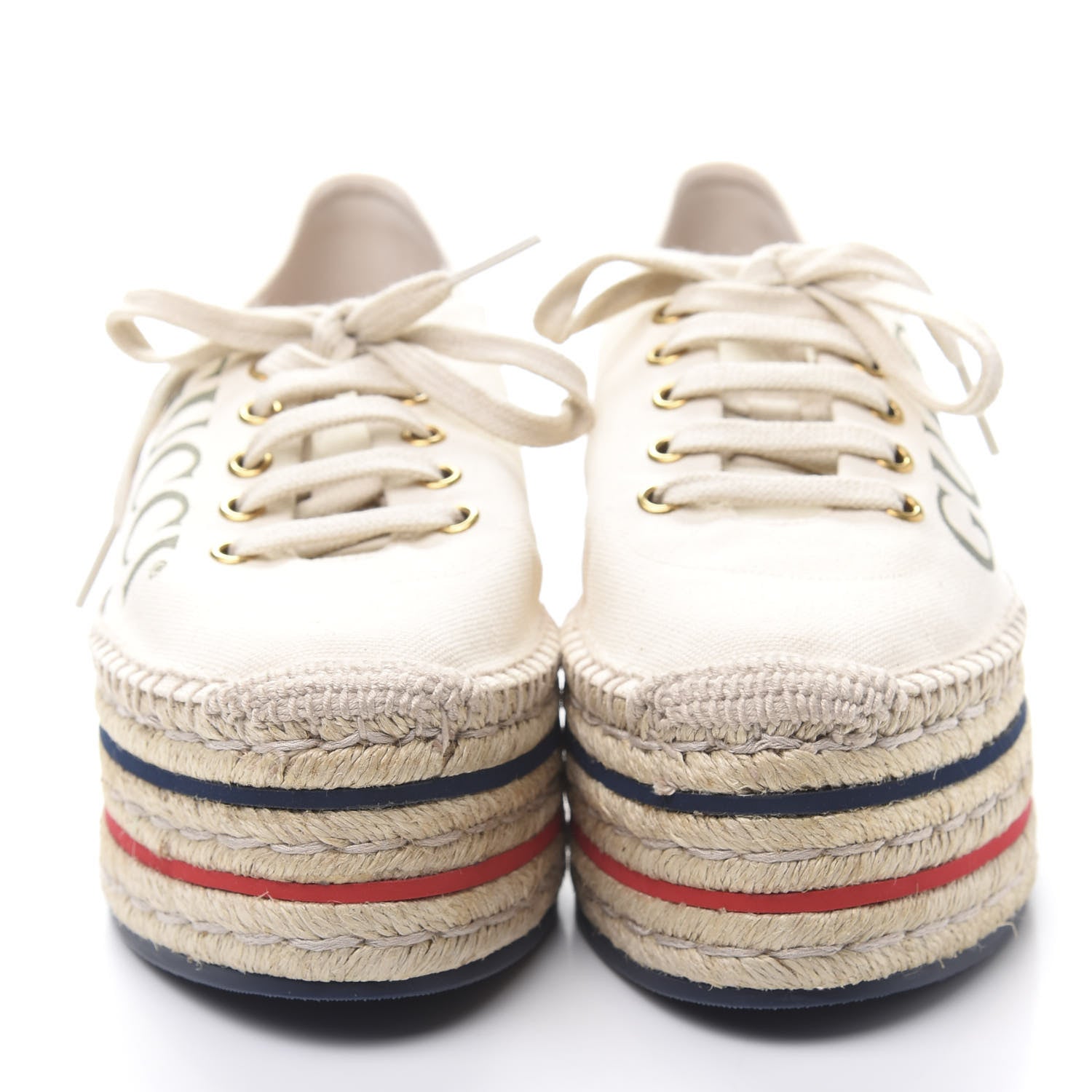 Gucci Canvas Logo Lace-Up Platform Espadrilles 39 Greggio Grege 2 of 9