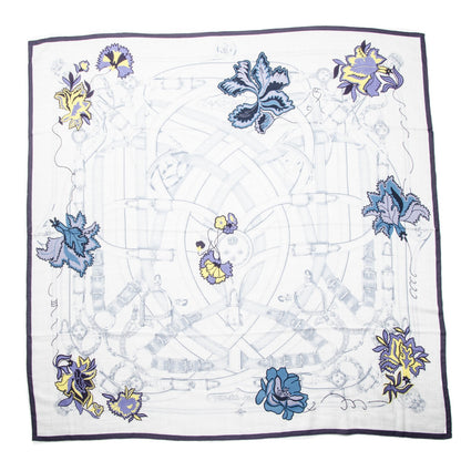 Hermes Cashmere Silk Cavalcadour Shawl 140 Gris Chine Jaune Marine 1 of 7
