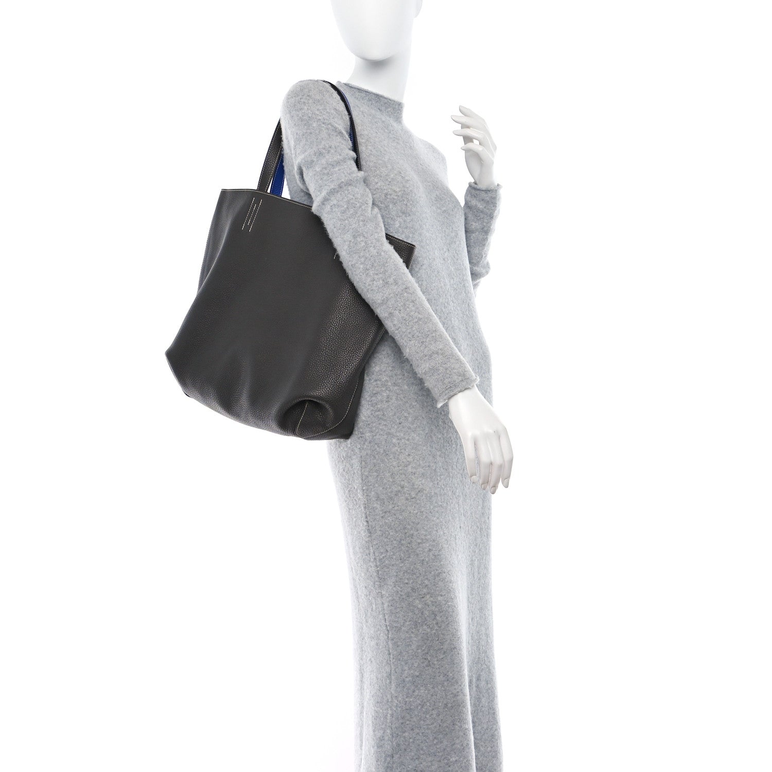 Hermes Taurillon Clemence Double Sens 36 Reversible Tote Graphite Bleu Electrique 2 of 12