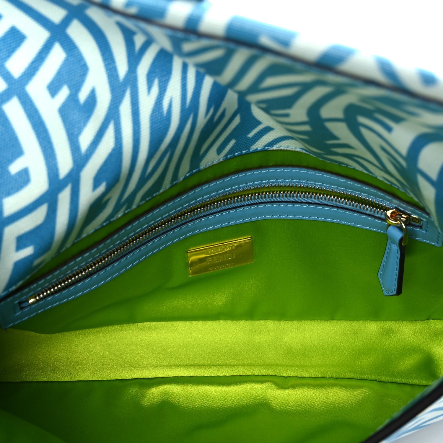 Fendi X SARAH COLEMAN Glazed Canvas Vitello King FF Vertigo Baguette 1997  Cyber Blue White 4 of 8