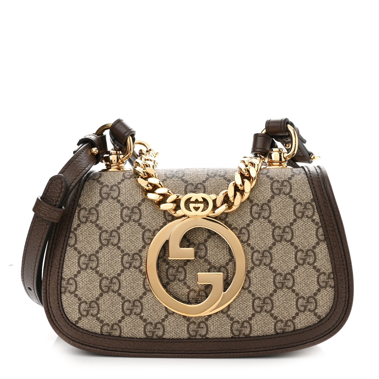 Gucci GG Supreme Monogram Textured Dollar Calfskin Mini Blondie Chain Shoulder Flap Bag Beige Ebony New Acero 1 of 10