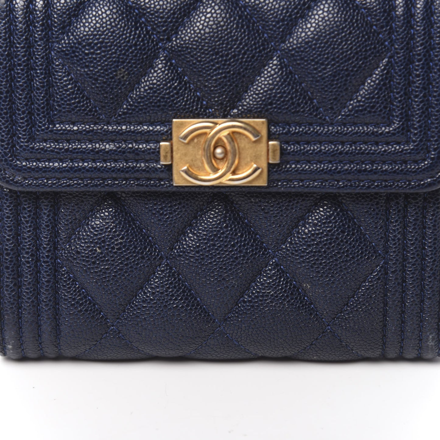Caviar Quilted Compact Boy Wallet Blue