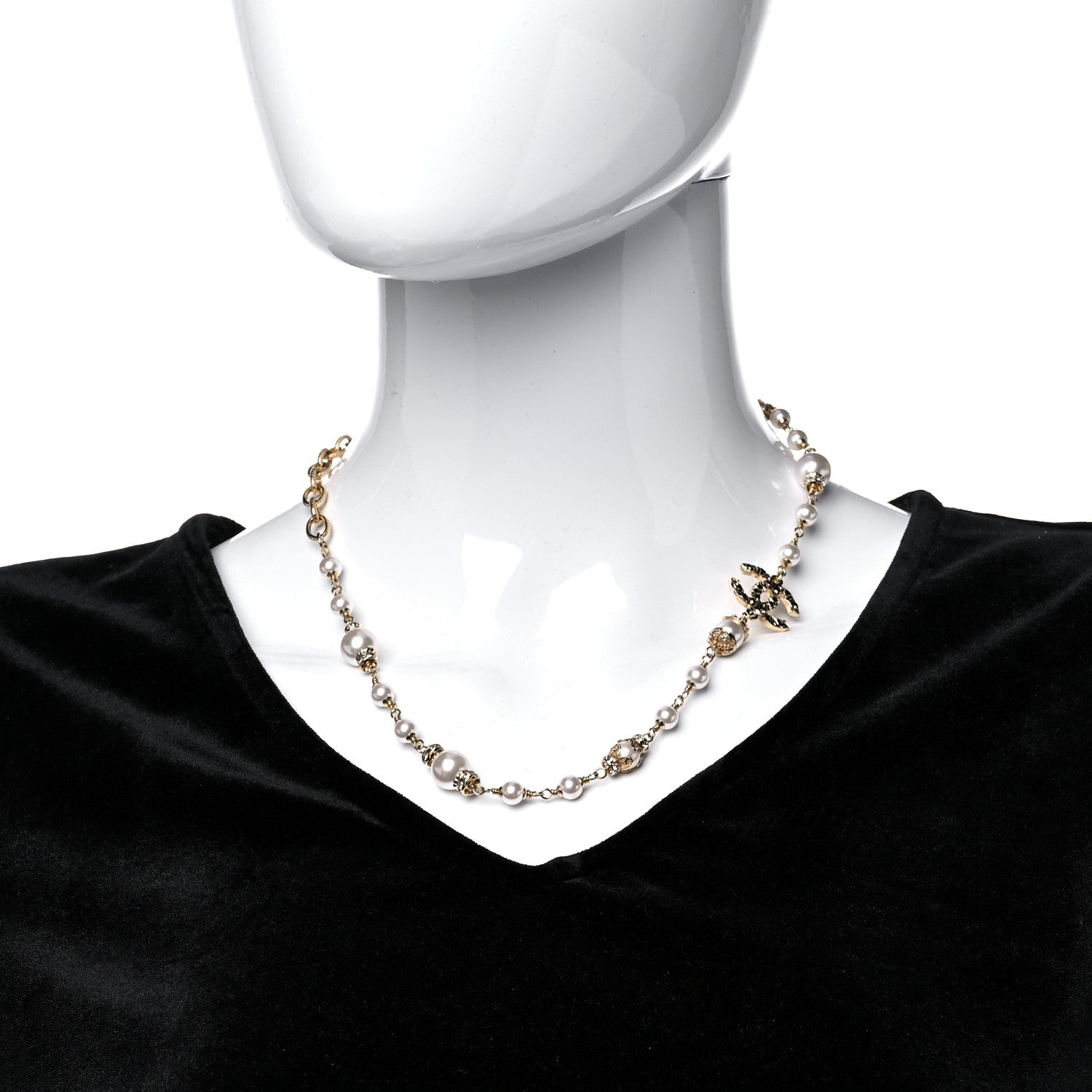 Chanel Pearl Crystal Textured CC Short Necklace Gold 2 of 9