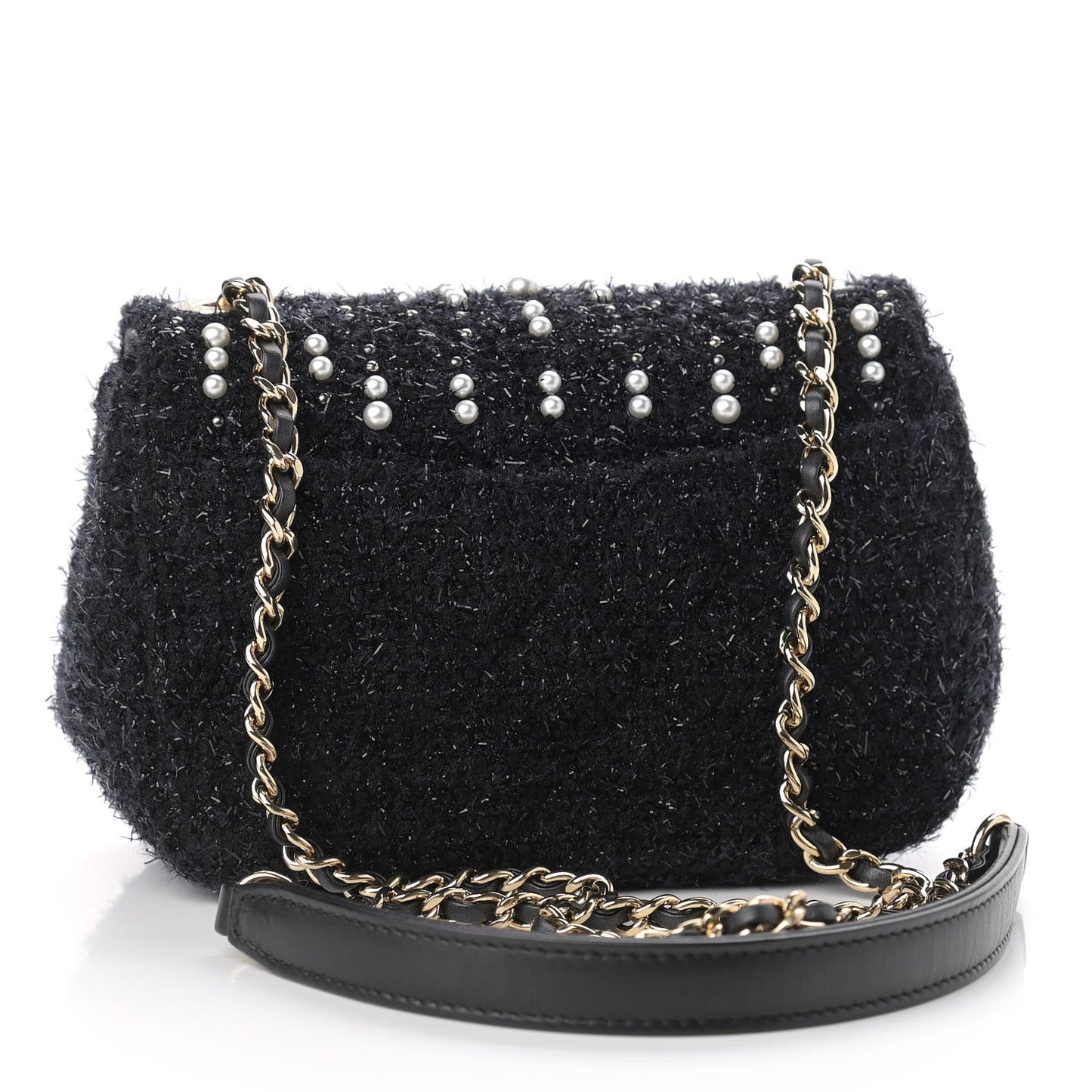 Tweed Pearl Mini Cosmos Flap Black