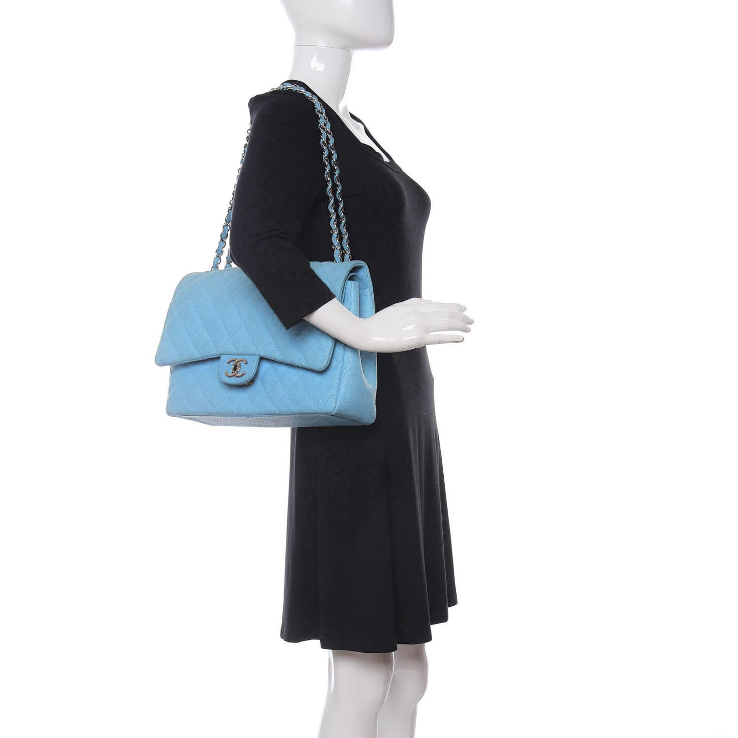 Iridescent Caviar Quilted Maxi Double Flap Blue