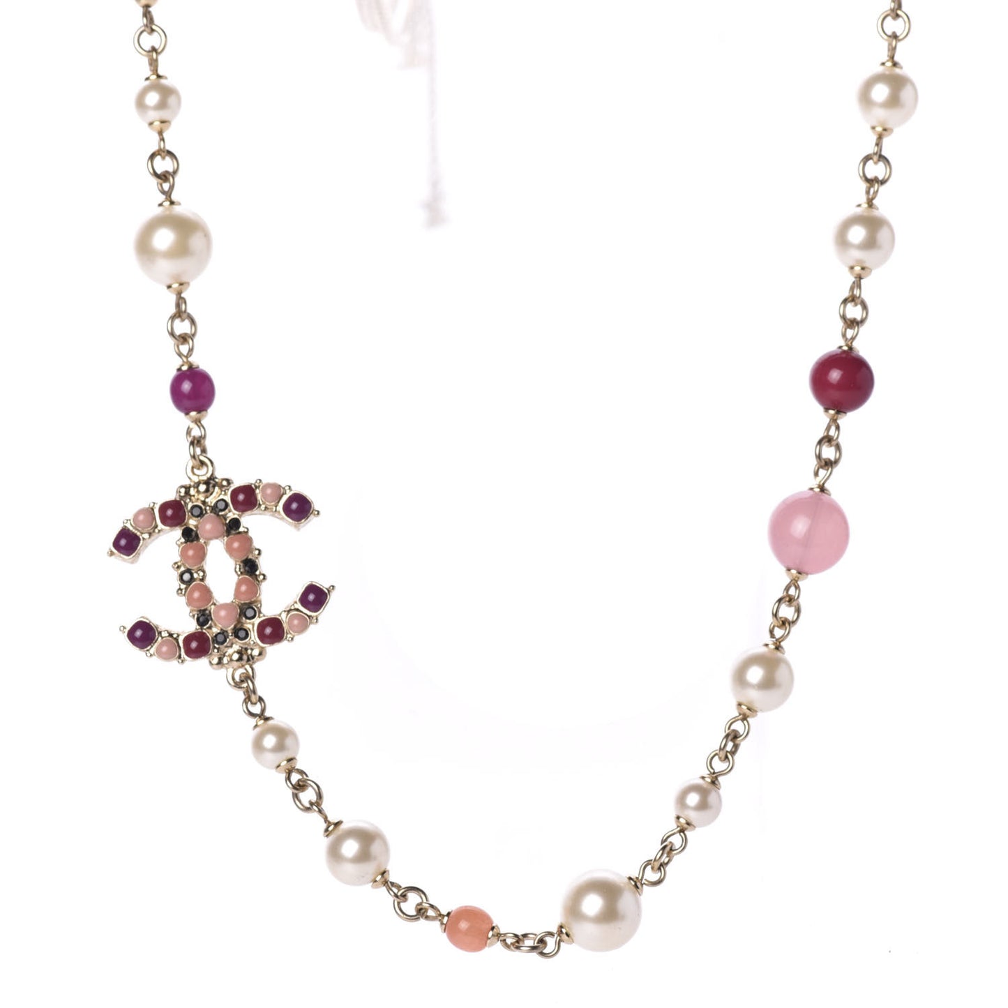 Pearl Bead Enamel CC Short Necklace Gold Multicolor