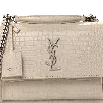 Saint Laurent Calfskin Crocodile Embossed Medium Monogram Sunset Blanc Vintage 5 of 8