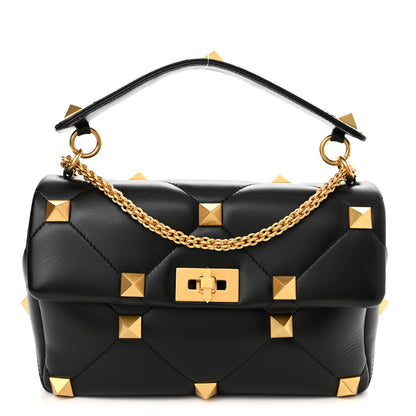 Valentino Garavani Nappa Large Roman Stud Shoulder Bag Black 1 of 9