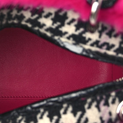 Christian Dior Tweed Crocodile Mink Plaid Medium Lady Dior Black Pink White 7 of 16