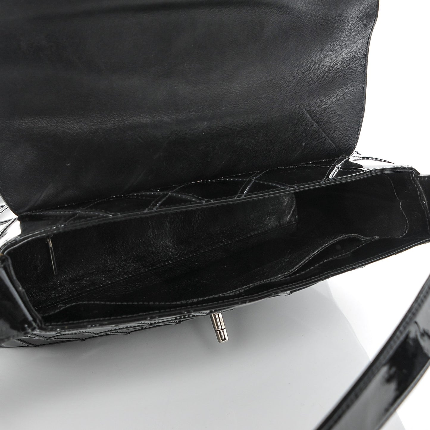 Patent Stitched Shoulder Flap Bag Black