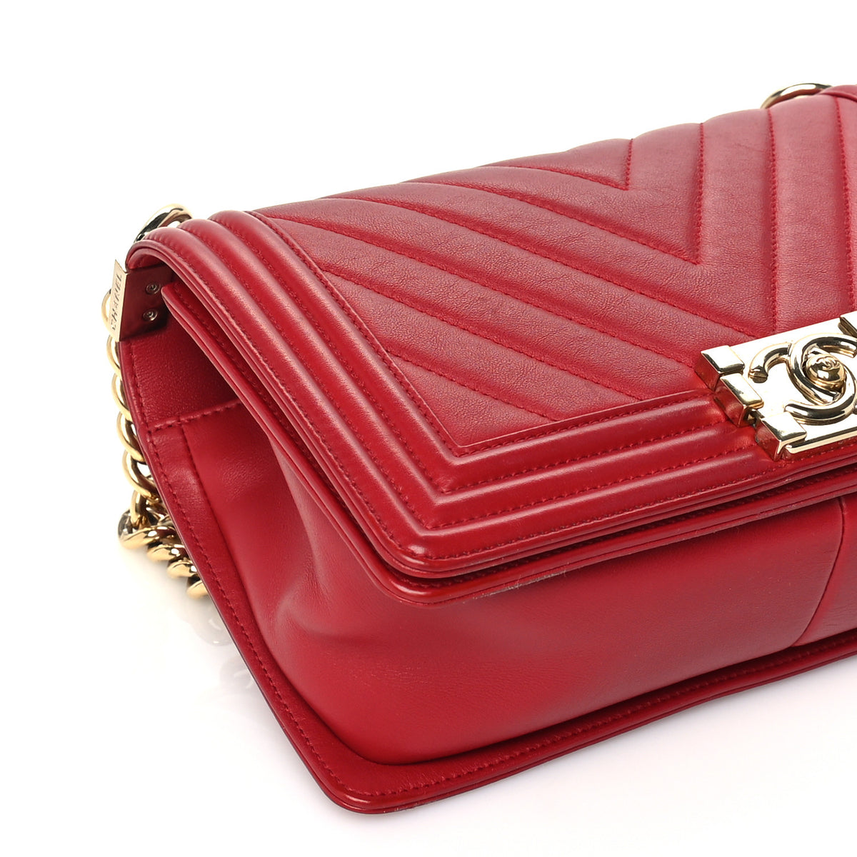 Chanel Lambskin Chevron Quilted Medium Boy Flap Red 16 of 18