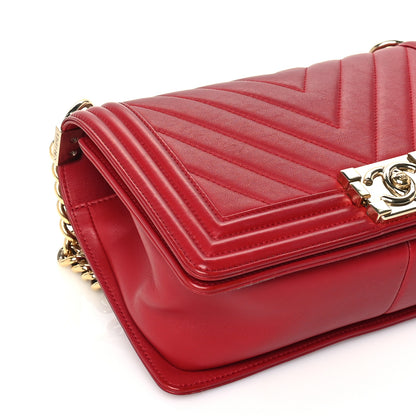 Chanel Lambskin Chevron Quilted Medium Boy Flap Red 16 of 18