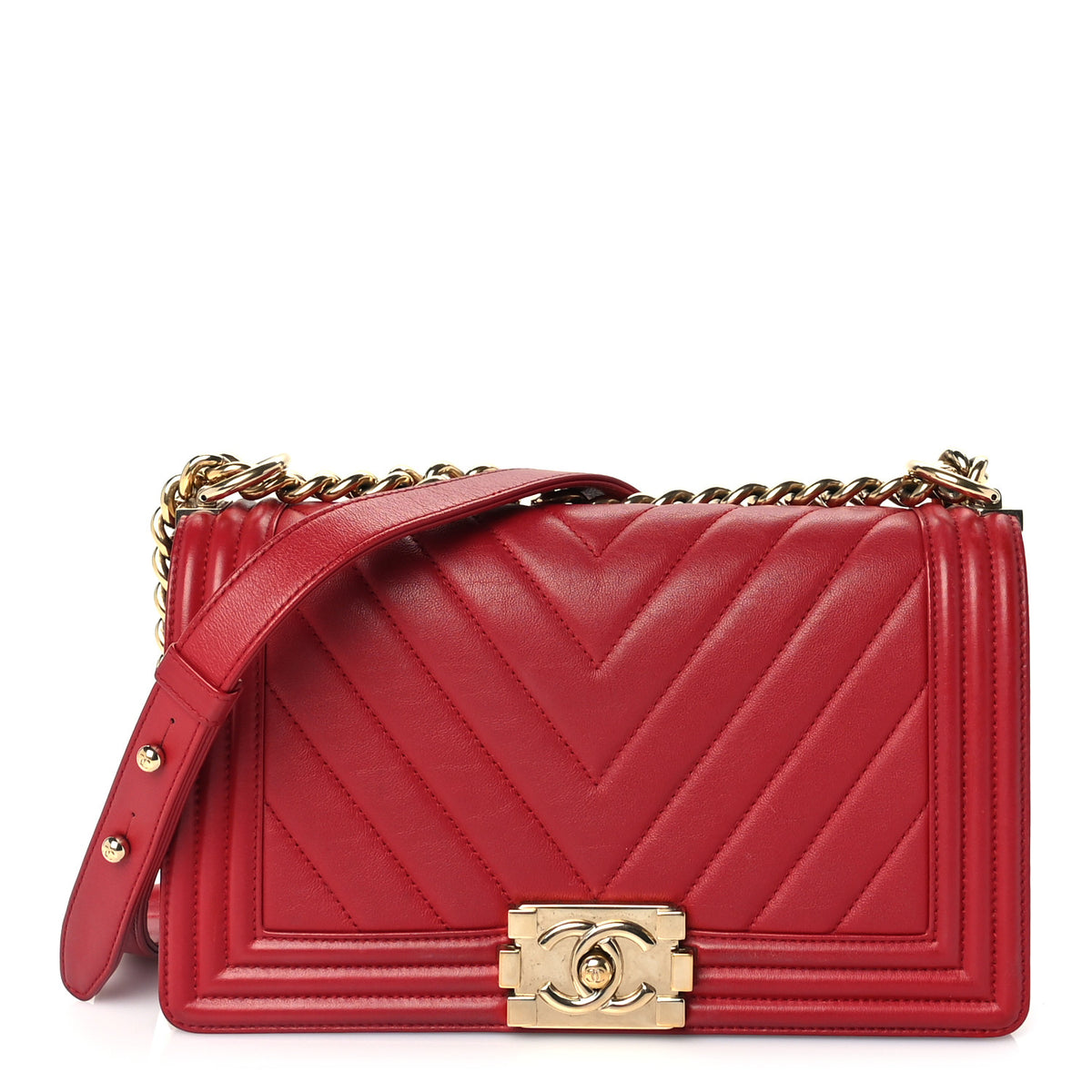 Chanel Lambskin Chevron Quilted Medium Boy Flap Red 2 of 18