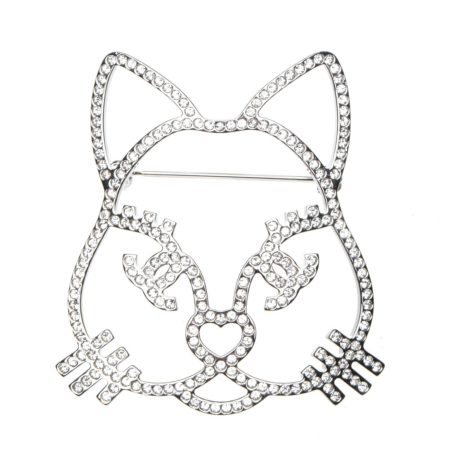 Strass Crystal Emoji Choupette Cat Brooch Silver