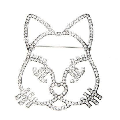 Chanel Strass Crystal Emoji Choupette Cat Brooch Silver 1 of 4
