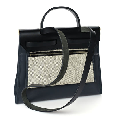 Hermes Toile H Berline Vache Hunter Herbag Zip PM  Black Bleu Nuit 4 of 16