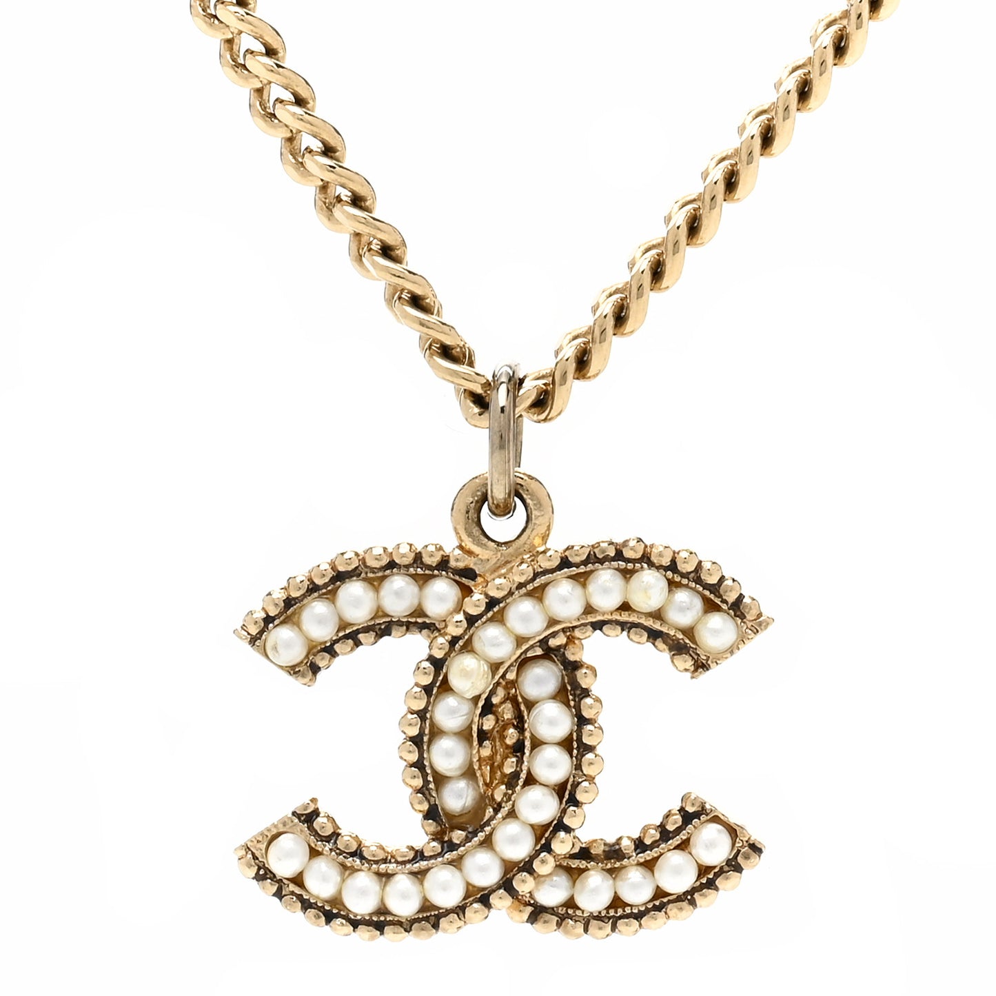 Pearl CC Pendant Necklace Gold