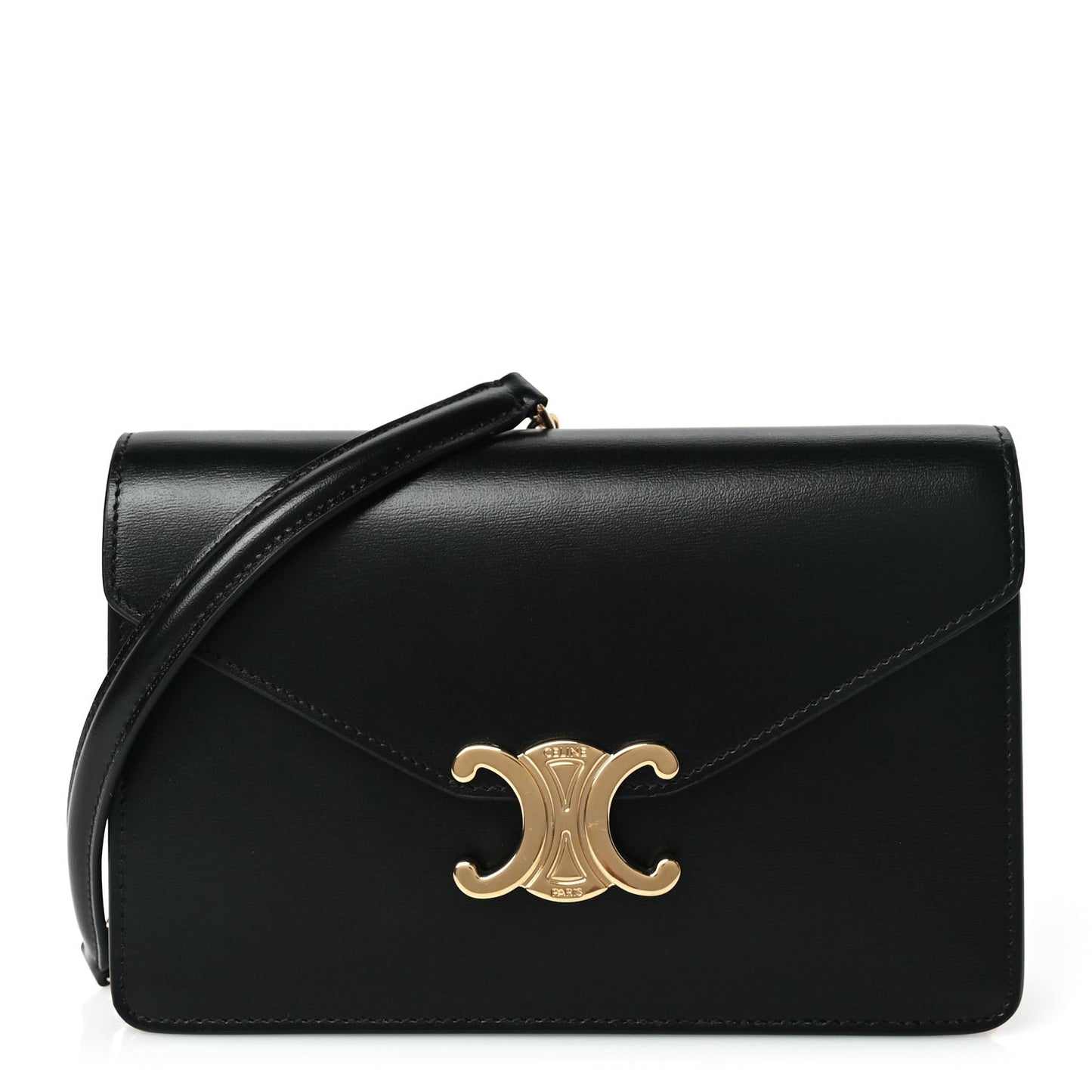Shiny Calfskin Triomphe Margo Wallet on Chain Black