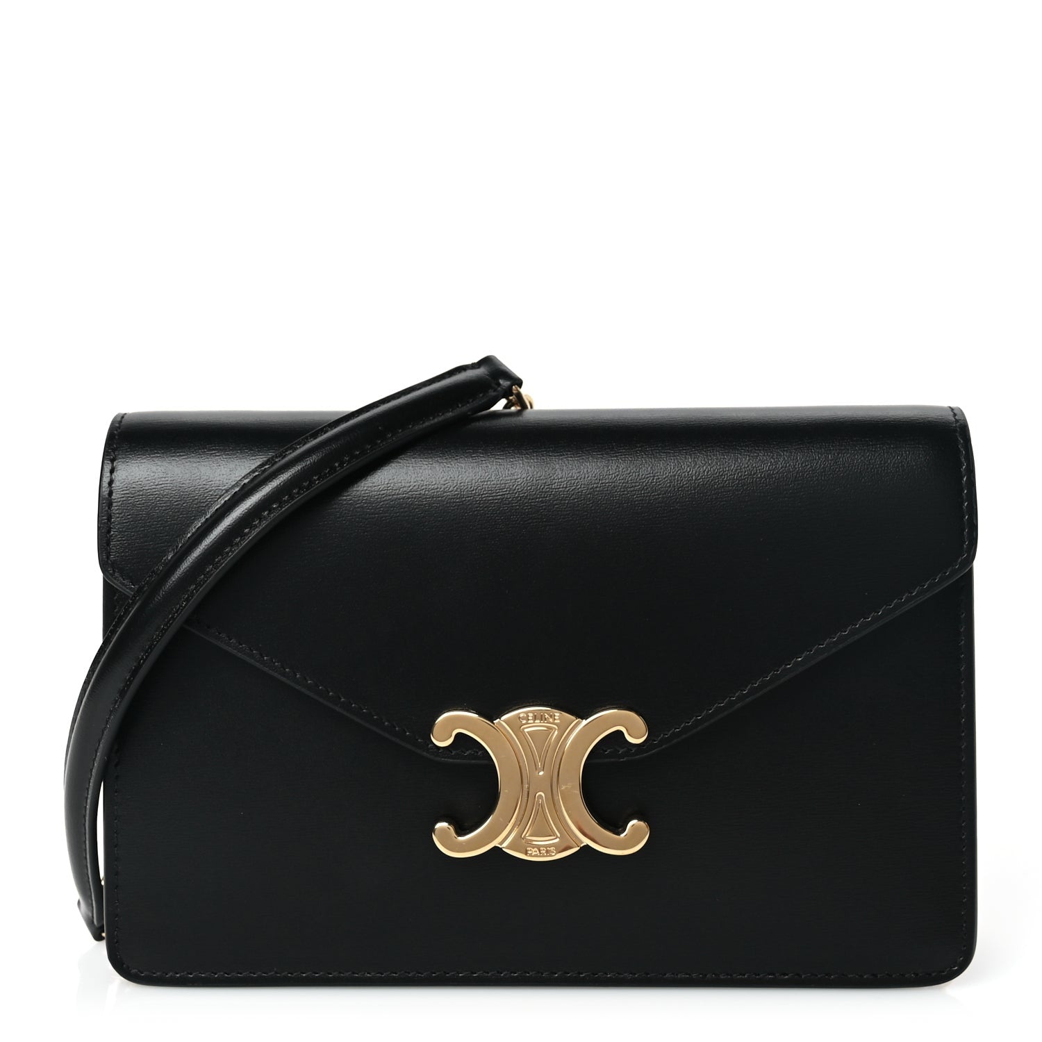 Celine Shiny Calfskin Triomphe Margo Wallet on Chain Black 1 of 8
