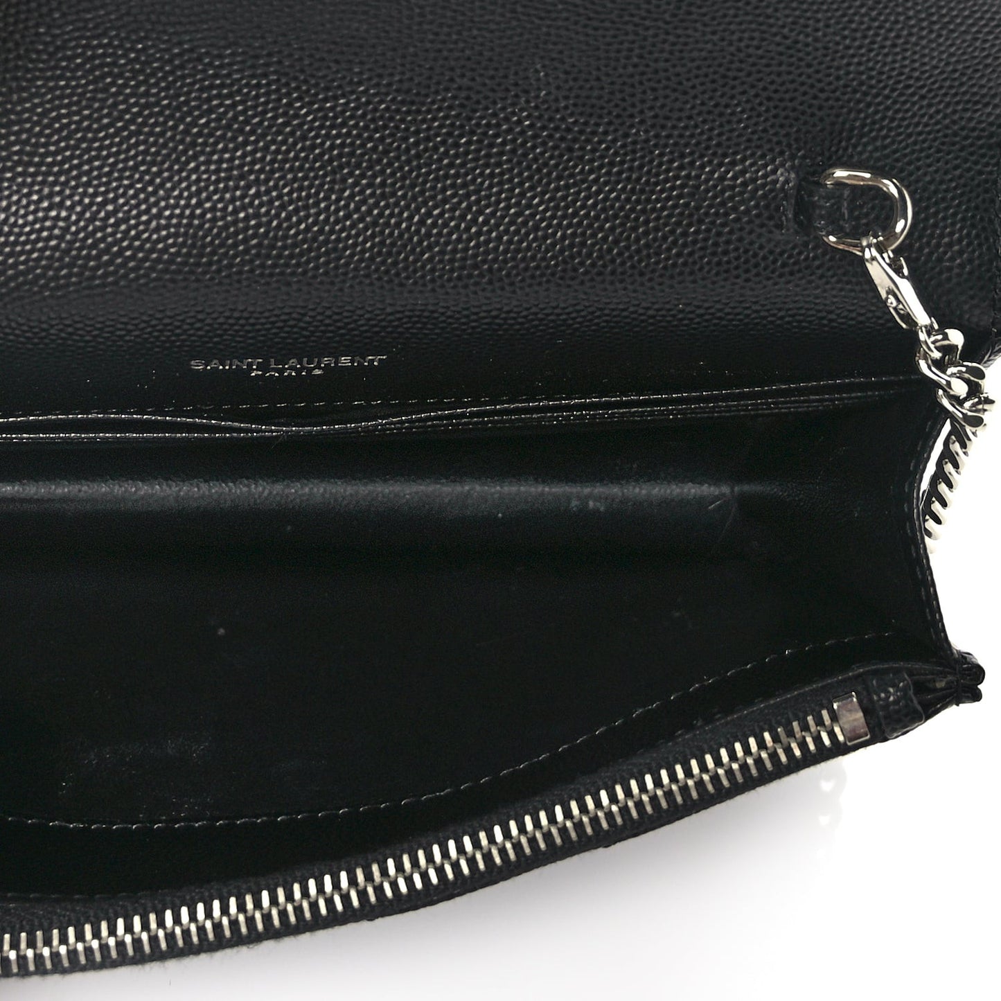 Grain De Poudre Matelasse Chevron Monogram Envelope Chain Wallet Black