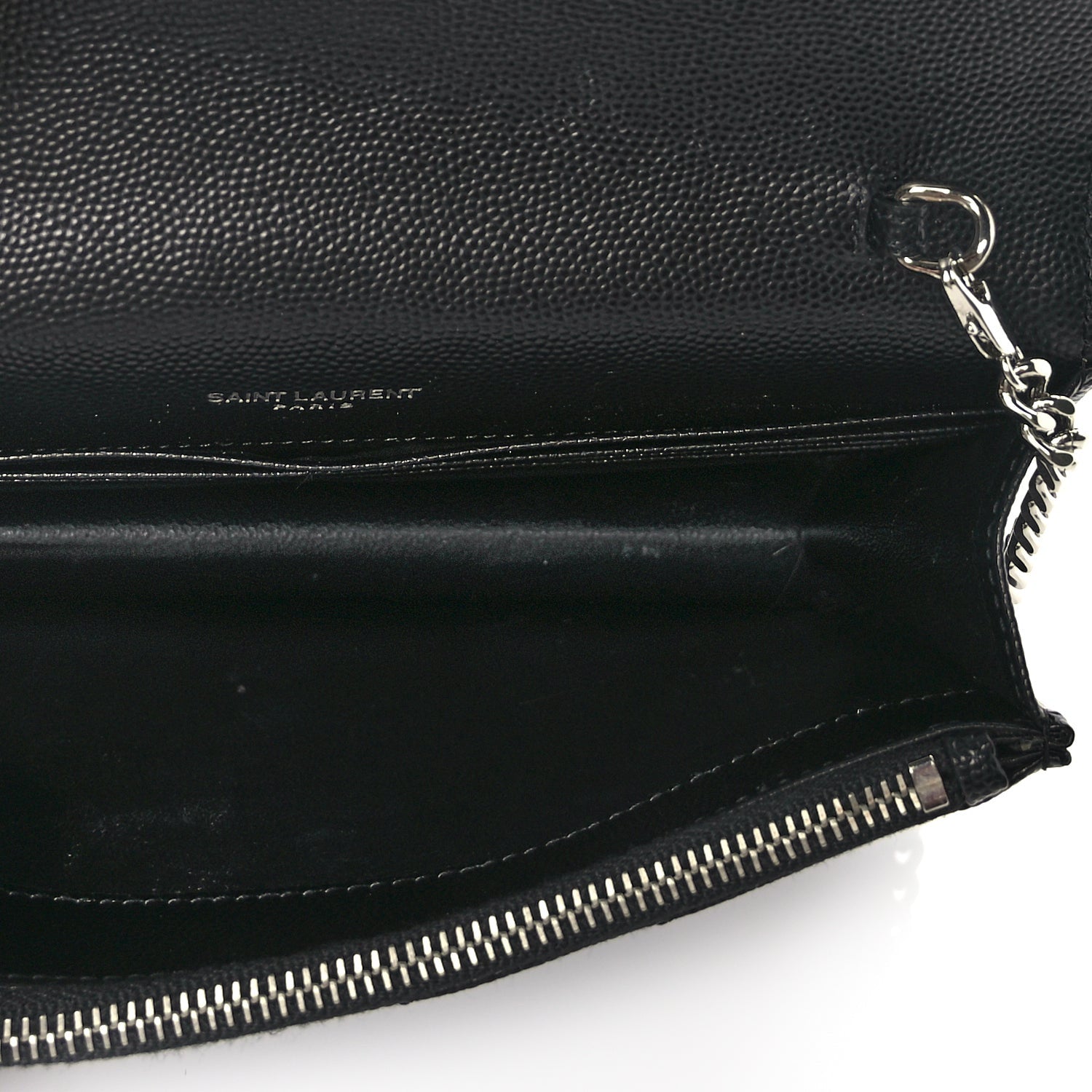 Saint Laurent Grain De Poudre Matelasse Chevron Monogram Envelope Chain Wallet Black 7 of 16