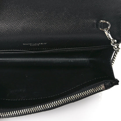 Saint Laurent Grain De Poudre Matelasse Chevron Monogram Envelope Chain Wallet Black 7 of 16