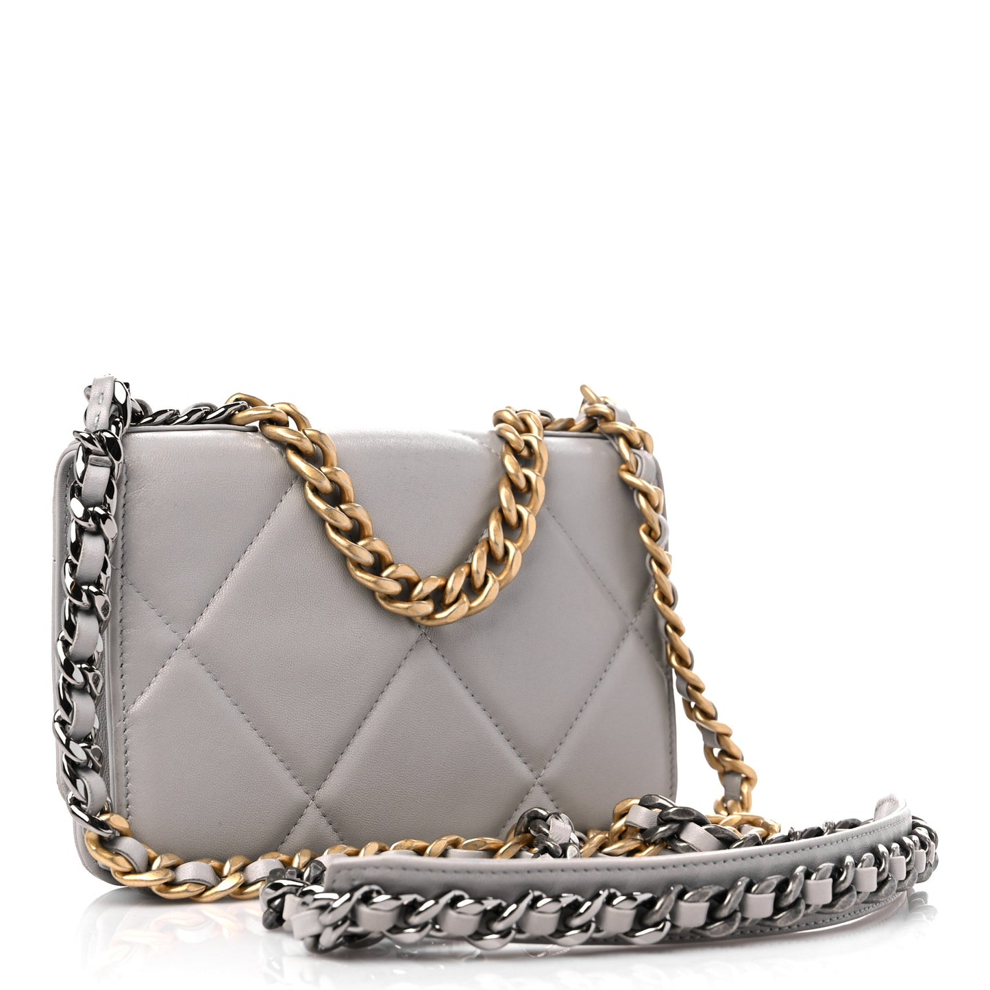 Lambskin Quilted Chanel 19 Wallet On Chain WOC Grey