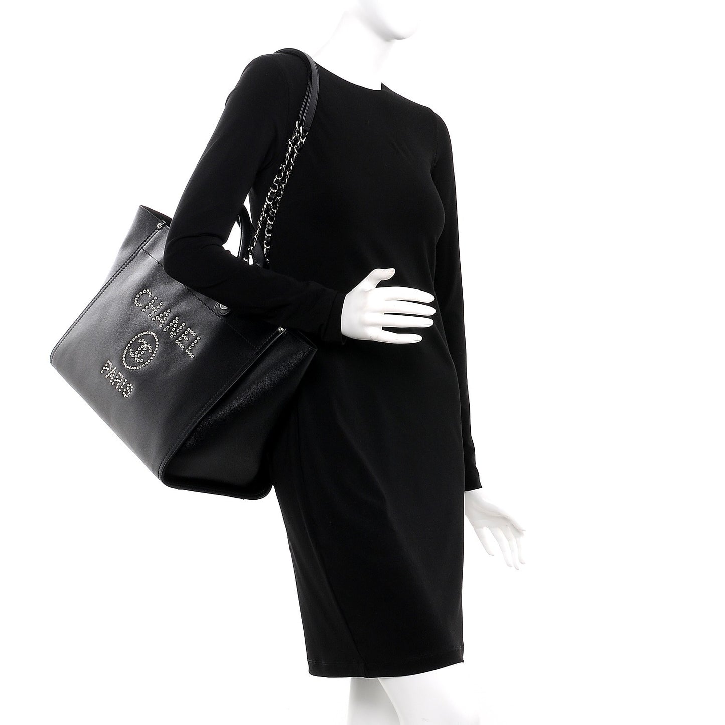 Caviar Medium Studded Deauville Tote Black