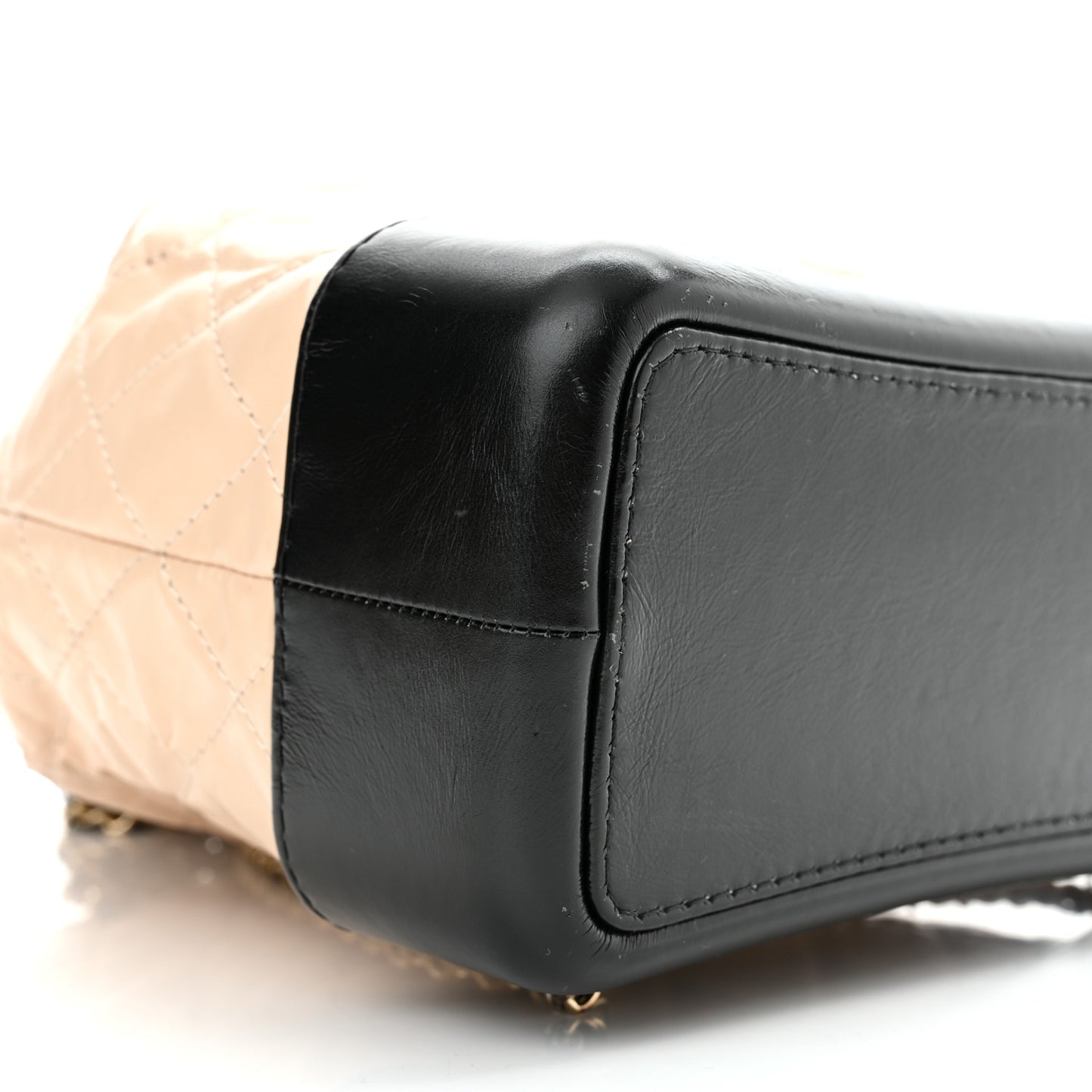 Aged Calfskin Quilted Gabrielle Backpack Beige Black