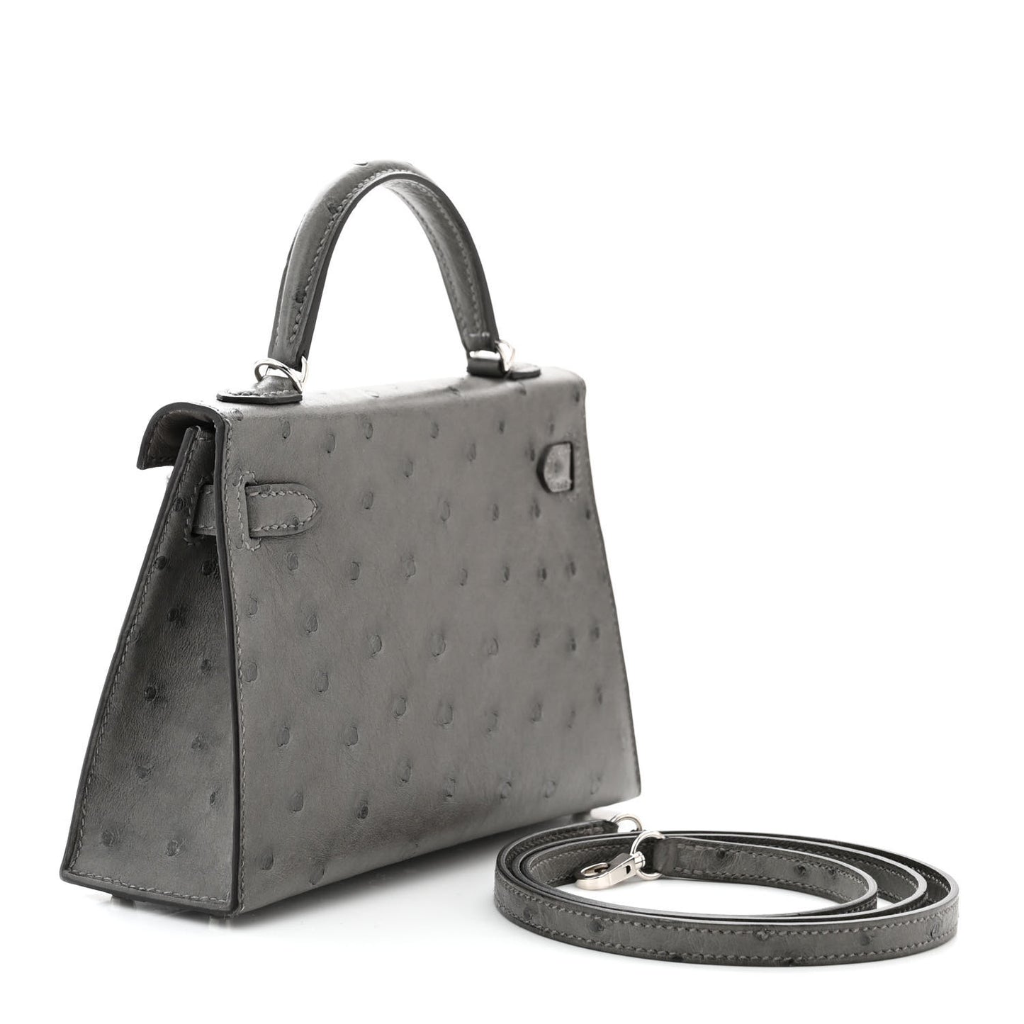 Ostrich Kelly Sellier Mini 20 Gris Meyer