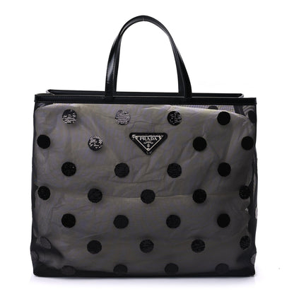 Prada Mesh Sequin Spazzolato Polka Dot Triangle Logo Tote Black 2 of 8