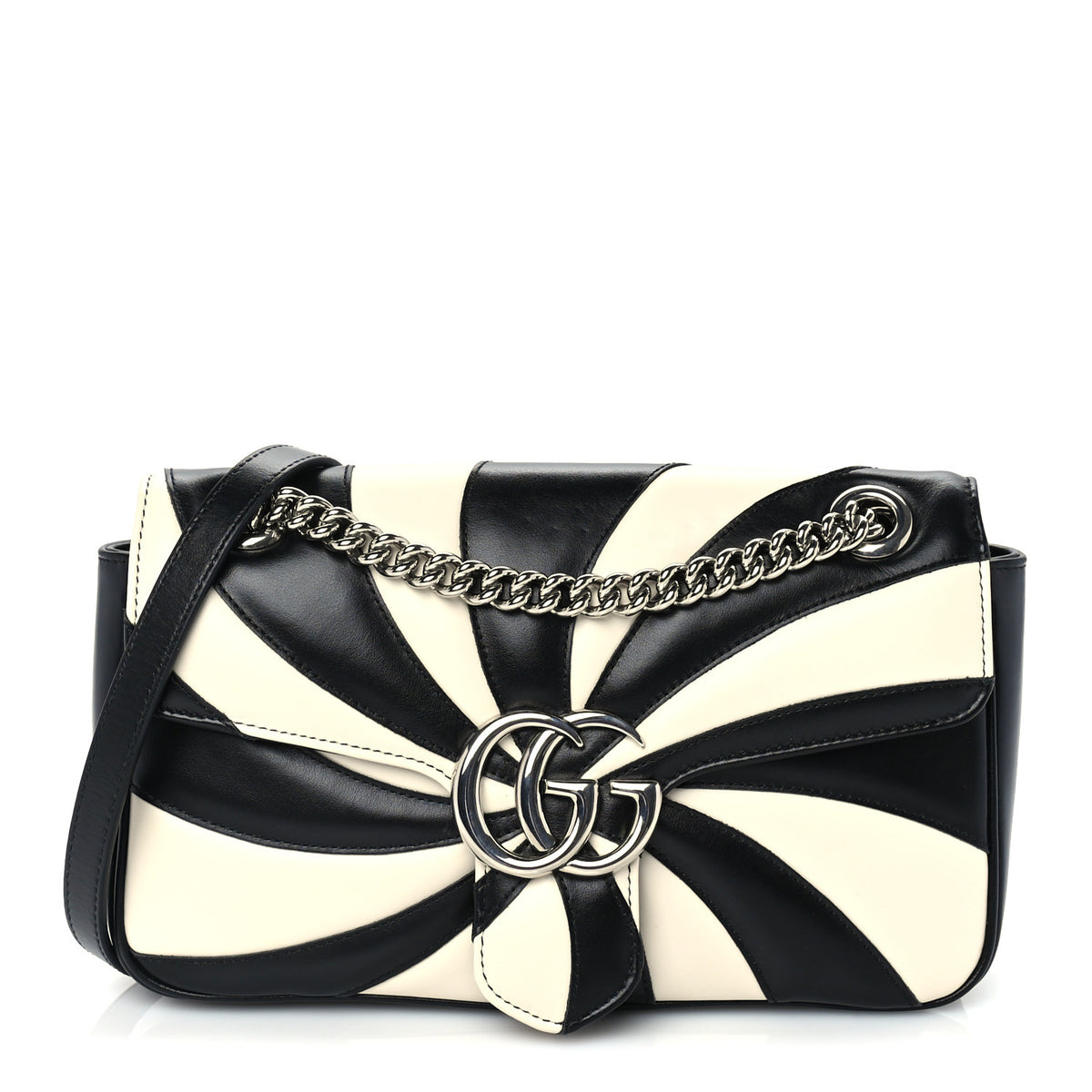 Calfskin Matelasse Medium Optical GG Marmont Shoulder Bag Black White