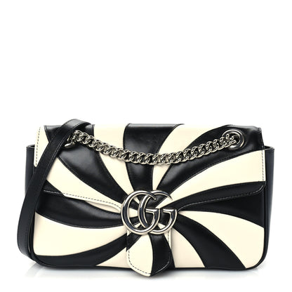 Gucci Calfskin Matelasse Medium Optical GG Marmont Shoulder Bag Black White 1 of 8