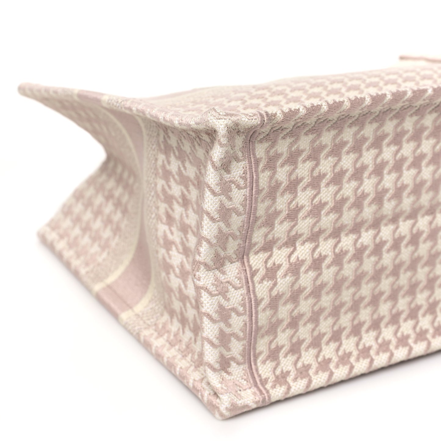 Canvas Macro Houndstooth Embroidered Medium Book Tote Pink White