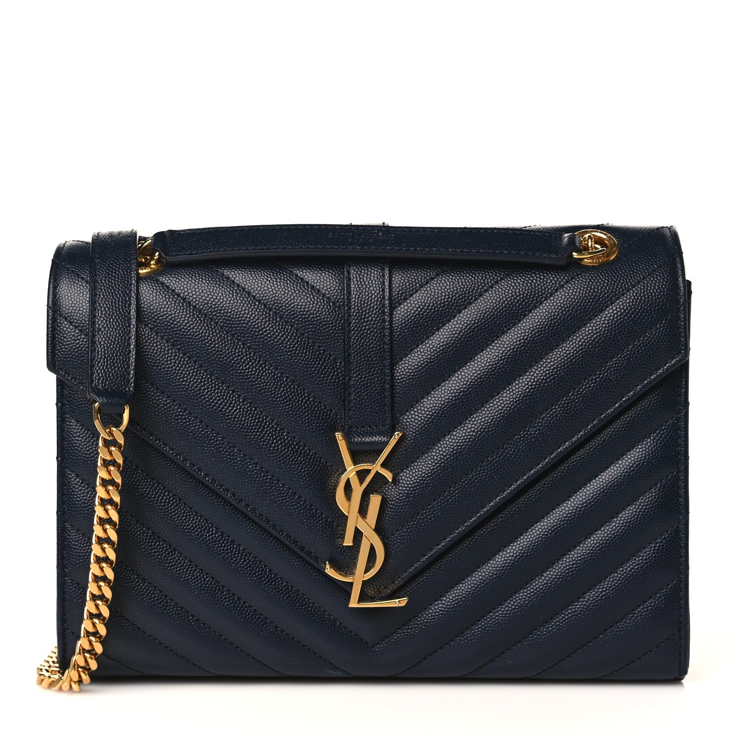 Saint Laurent Grain De Poudre Matelasse Chevron Medium Monogram Satchel Blue 1 of 8