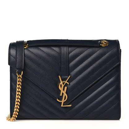 Saint Laurent Grain De Poudre Matelasse Chevron Medium Monogram Satchel Blue 1 of 8