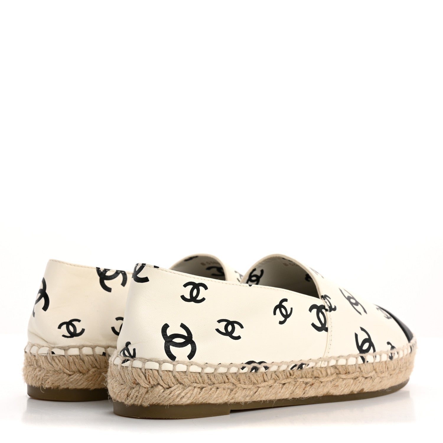 Chanel Lambskin Printed CC Espadrilles 38 White Black 5 of 7